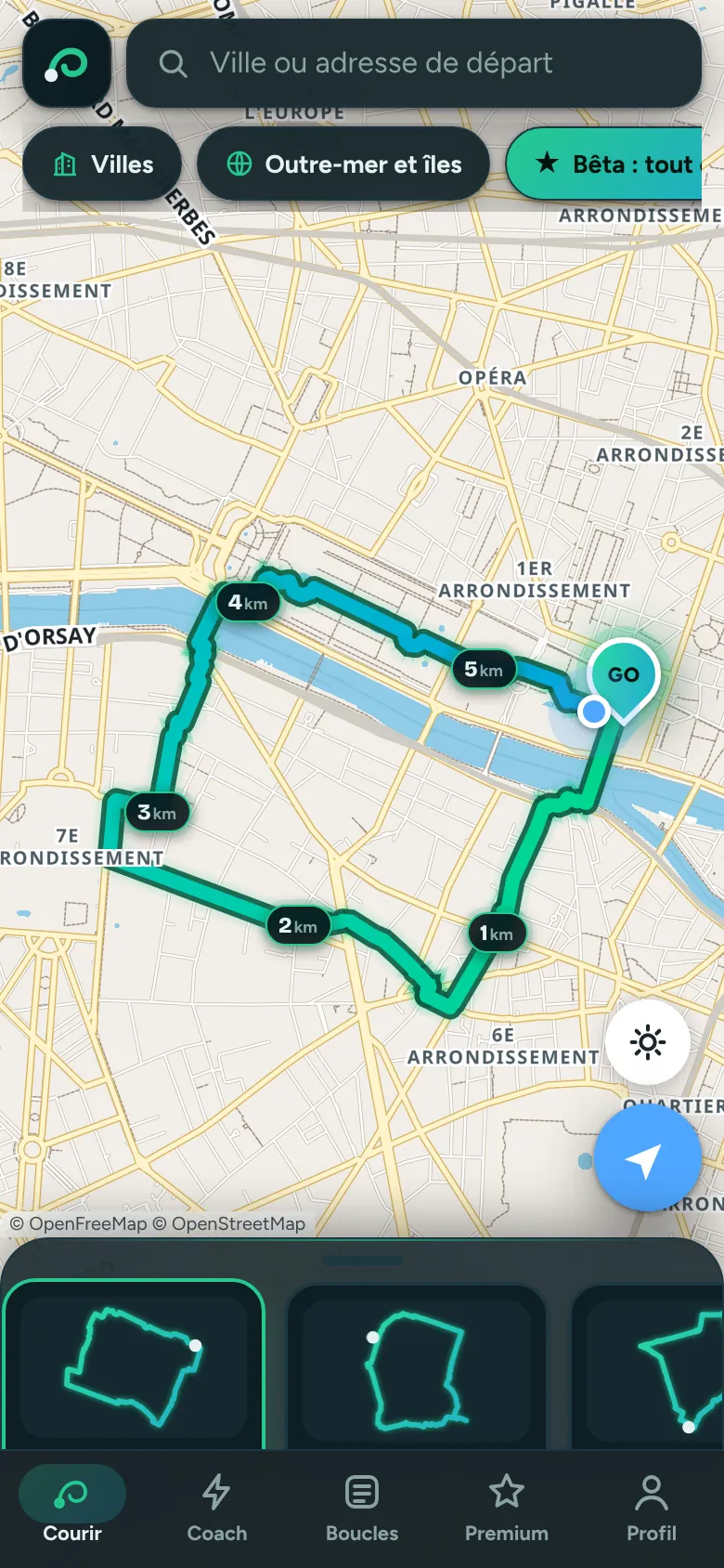 Boucle sur la carte